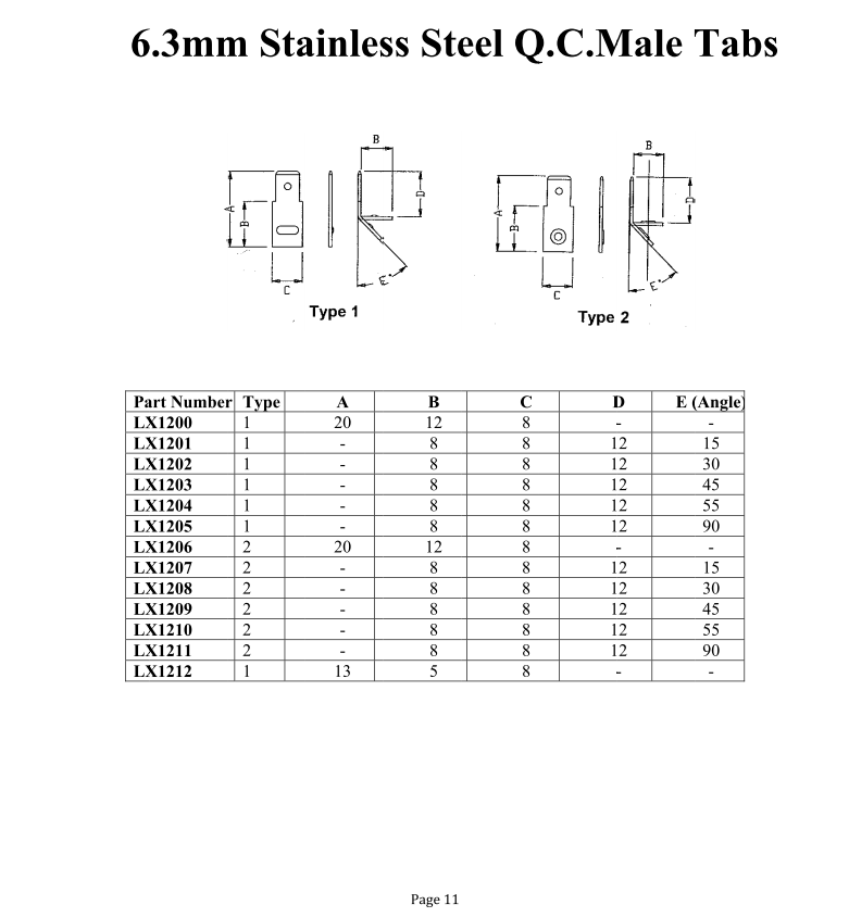 6.3mm stainless steel quick connect male tabs