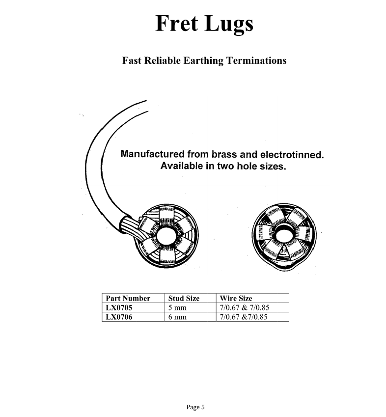 Fret lugs. Fast reliable earthing connections