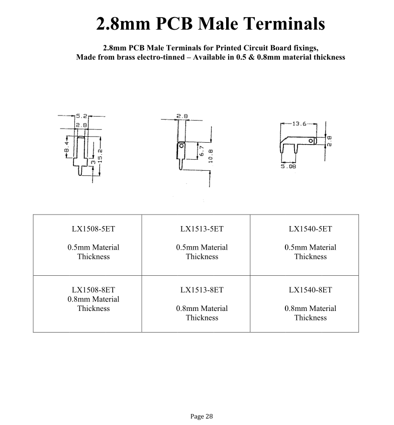 2.8mm PCB male terminals for printed circuit boards